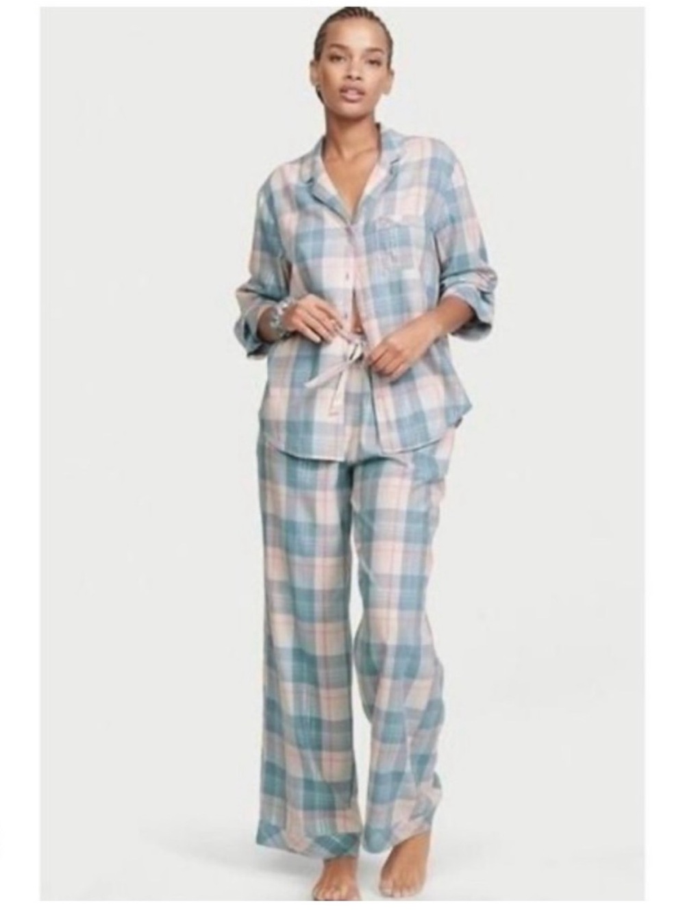 Victoria's Secret Plaid Lounge Shirt in Blue and Lavender